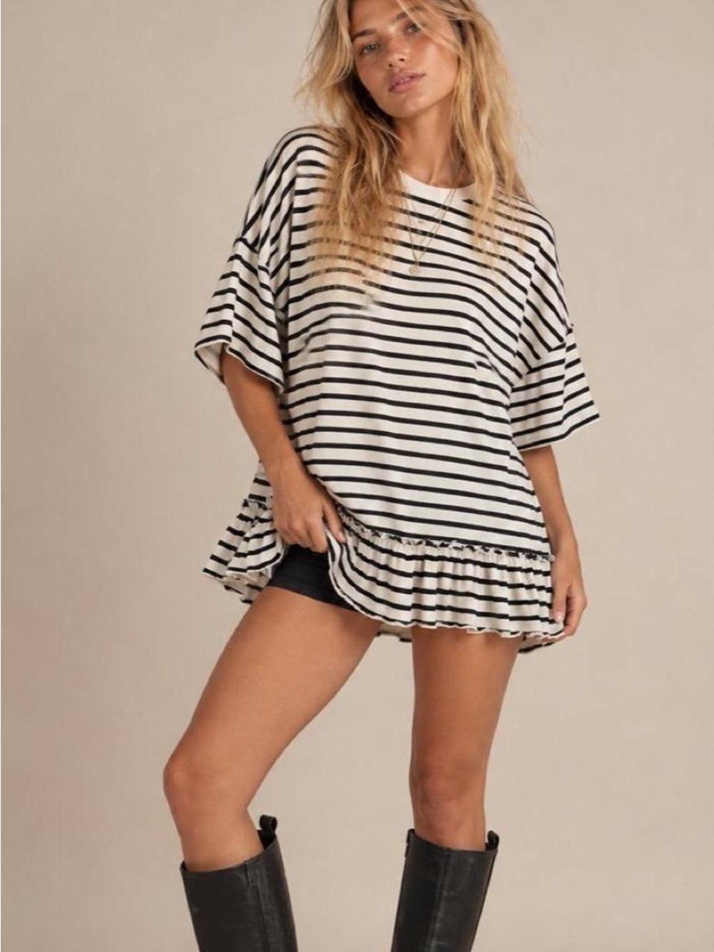 Free people Striped Ruffle Hem Short Sleeve Tee dress